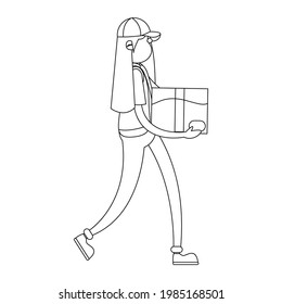 Isolated delivery girl with a package Vector illustration