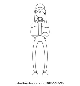 Isolated delivery girl with a package Vector illustration