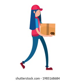 Niña de parto aislada con un paquete Ilustración vectorial