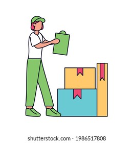 Isolated delivery girl with a package Vector illustration