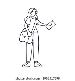 Isolated delivery girl with a package Vector illustration