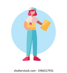 Niña de parto aislada con un paquete Ilustración vectorial