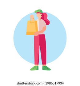 Niña de parto aislada con un paquete Ilustración vectorial
