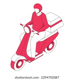 Isolated delivery guy character on motorcycle Vector