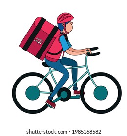 Isolated delivery guy with a package on a bicycle Vector illustration