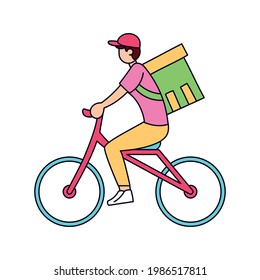 Einziger Lieferant mit einem Paket auf einem Fahrrad Vektorgrafik
