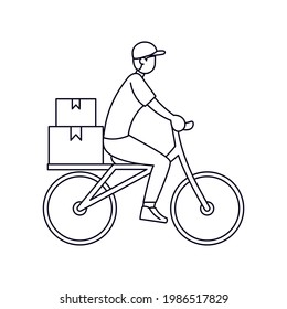 Isolated delivery guy with a package on a bicycle Vector illustration