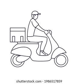Isolated delivery guys with a package on a motorcycle Vector illustration