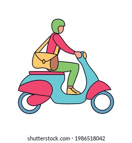 Isolated delivery guys with a package on a motorcycle Vector illustration
