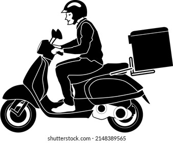 Isolated delivery scooter silhoutte in black and white ,for food or courier