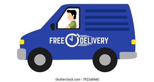 Isolated delivery van on a white background, Vector illustration