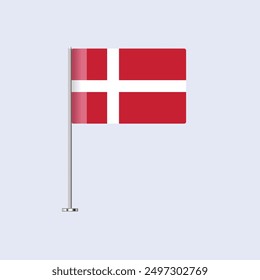 Isolated Denmark Table Flag on Pole, Danish Flag Vector Design for Print and Web