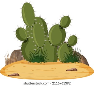 Isolated desert landscape with prickly pear cactus illustration