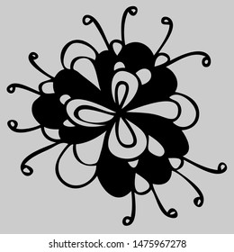 Isolated design of abstract flowers in black and white style on a grey background. The design is perfect for clothes and decorations design, stickers, tattoos.