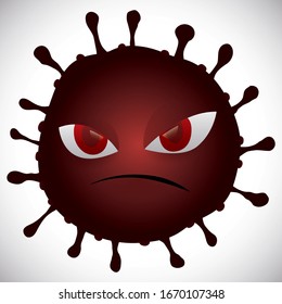 Isolated design with angry and furious coronavirus character staring at you.