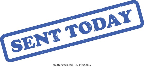 Diseño aislado de un efecto de sello de tinta azul con el texto "ENVIADO HOY" sobre un fondo blanco, que indica acción y procesamiento.