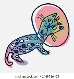 Isolated design with colorful funny astronaut cats on white background. The design is perfectly suitable for clothes design, children s decoration, stickers, stationary.
