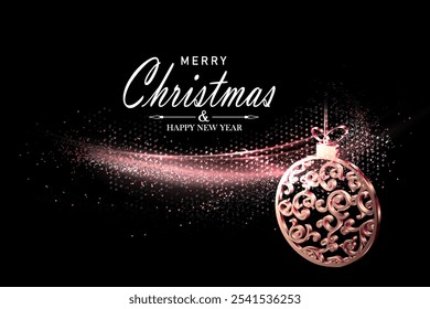 Isolated design component, copper shiny arc with retro Christmas tree decoration. Merry Christmas.