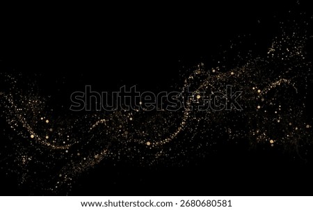 Isolated design component, exquisite golden wave of shiny tinsel on black background