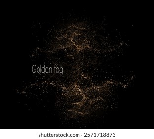 Isolated design component, glitter gold tinsel, fiber on black design.