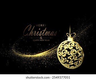 Componente de design isolado com arco brilhante e brinquedo de ouro de Natal retro.