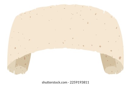 Isolated design of curled scroll template with grunge and ragged texture in flat style.