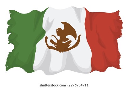 Einzigartiges Design mit beschädigter Flagge von Mexiko mit abgerundeten Kanten und Welleneffekt. Cartoon-Design.
