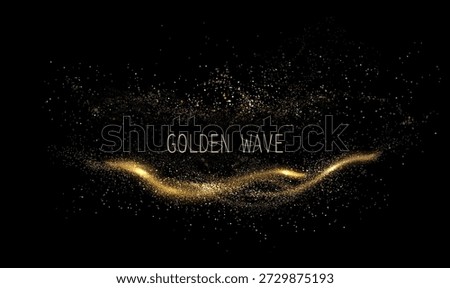 An isolated design element, an abstract, exquisite golden arc made of chaotic tinsel