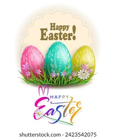Isolated design element, Easter eggs with round frame.