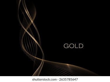 Isolated design element, exquisite wavy golden figure on black background