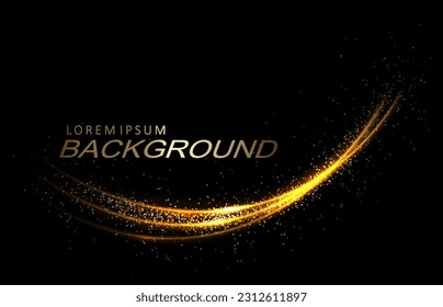 Isolated design element, golden arc of shiny gold lines with bright glitter