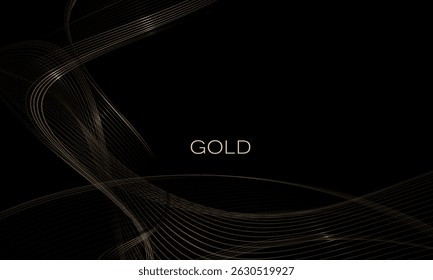 Elemento de design isolado, grandes ondas douradas no fundo preto