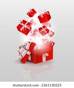 Isolated design element, red box with lid and white bow.