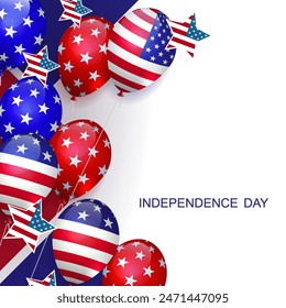 Isolated design element, silhouette of gorgeous balloons with America flag ornament.