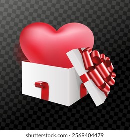 Isolated design element with white box with bow and red heart.