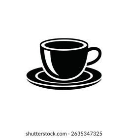 Isolated design features a simplified black cup sitting on a saucer. The design includes a transparent background, perfect for easy integration.