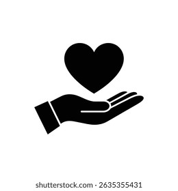 Isolated design featuring a solid heart shape placed on a hand silhouette, set against a clean transparent backdrop for versatile applications.