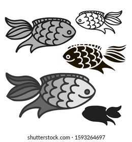 Isolated design with graphic decorative fish on white background. The design is perfectly suitable for clothes design, children decoration, stickers, stationary.