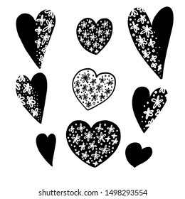 Isolated design with hearts with flowers on white background. The design is perfectly suitable for clothes design, children decoration, stickers, stationary. 