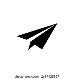 Diseño aislado que muestra un avión de papel monocromo en vuelo, con un fondo claro, perfecto para iconos o arte minimalista.