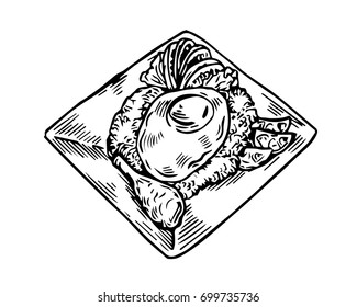 Isolated Detail Vintage Hand Drawing Food Sketch Illustration - Fried Rice