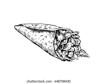 Isolated Detail Vintage Hand Drawn Food Sketch Illustration - Kebab