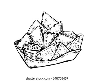 Isolated Detail Vintage Hand Drawn Food Sketch Illustration - Nachos