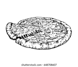 Isolated Detail Vintage Hand Drawn Food Sketch Illustration - Pizza