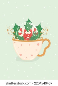 Isolated detailed christmas tea cup with candy canes Vector illustration
