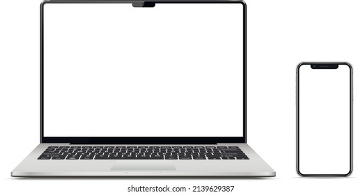 Isolated devices mockup. Smartphone and laptop with blank screen.