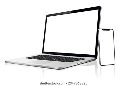 Isolated devices mockup. Smartphone and laptop with blank screen.