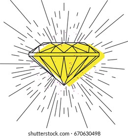 Isolated diamond contour with light around on a white background