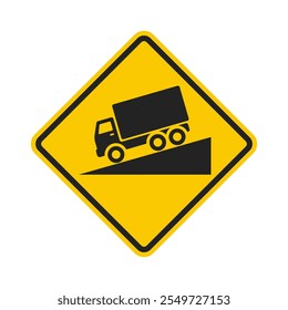 Isolated diamond road sign decend car, vehicle downhill street safety icon, truck down road symbol