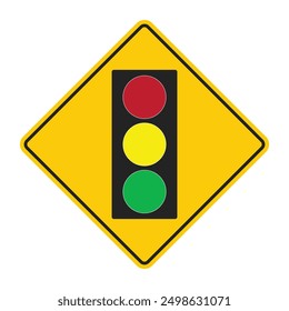 Isolated diamond shape sign of traffic light in yellow rectangle shape